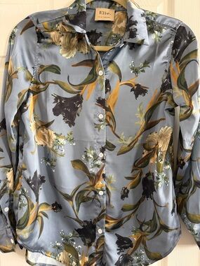 Elie Tahari Dusty Blue Floral Silk Button-Down